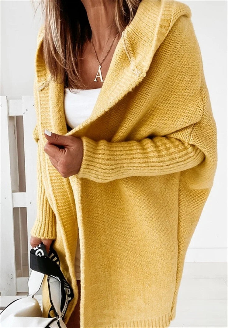 Bat Sleeve Hooded Oversized Cardigan