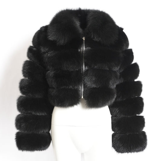 Women's Fur Short Lapel Long Sleeve Fur Coat