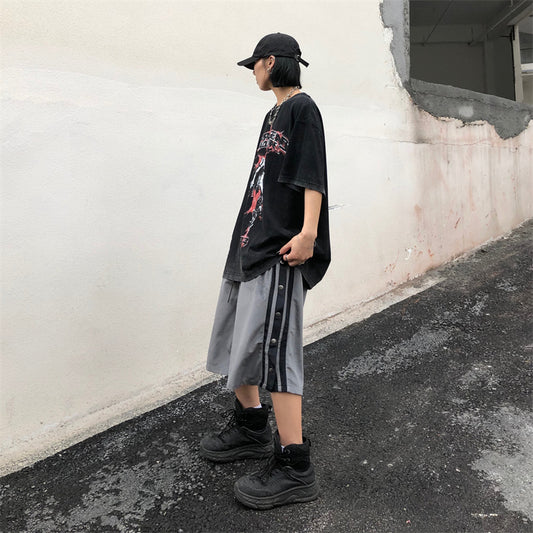 Retro Side Button Casual Shorts