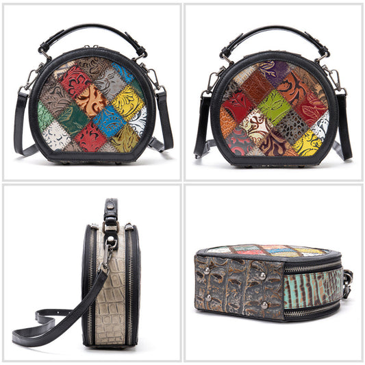 Genuine Leather Color Block Mini Handbag