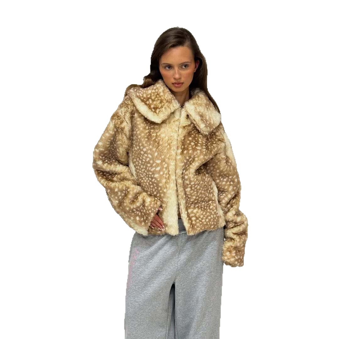 Graceful Socialite Short Warm Long Sleeves Fur Coat