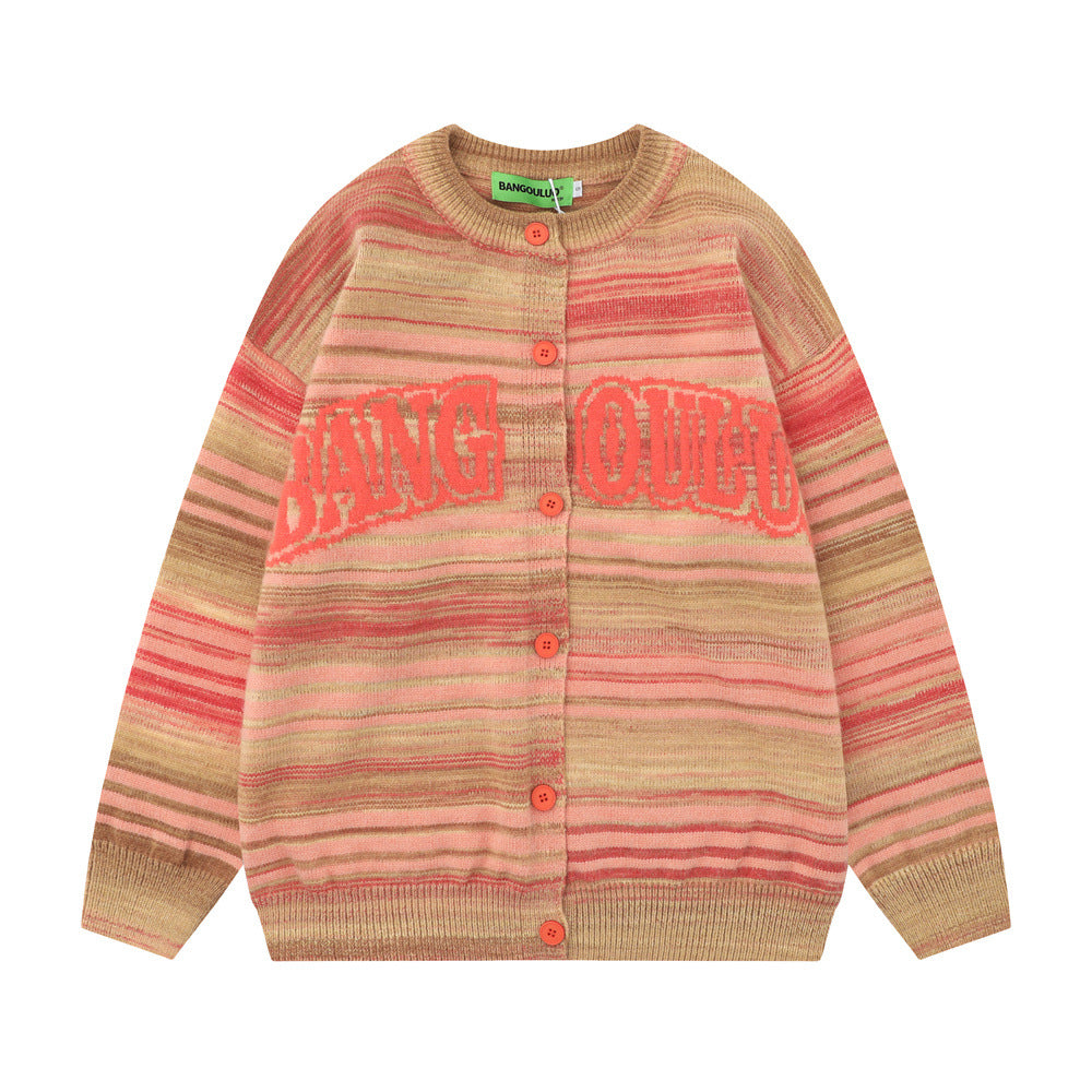 Striped Round Neck Cardigan