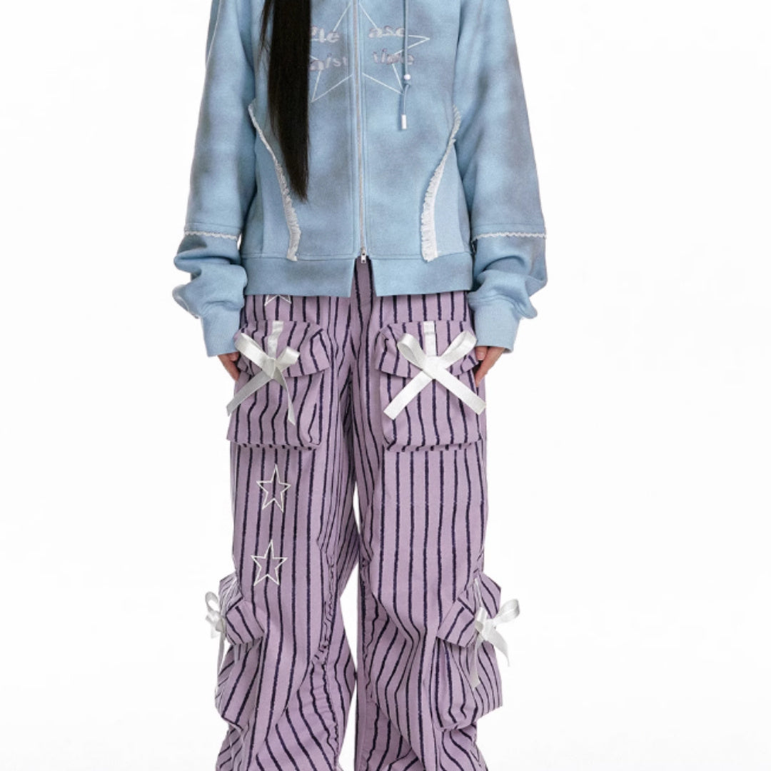 3D Star Striped Bow Work Pants