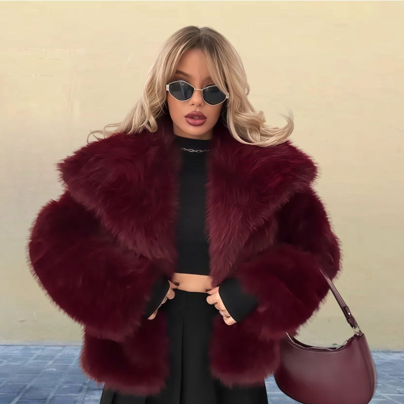 Women's Pure Color Versatile Faux Fur Collar Long Sleeve Coat