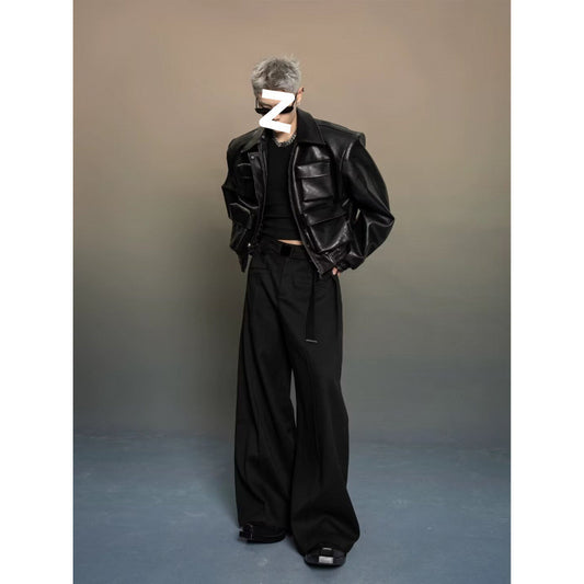 Korean Style Cutting Design Leather Jacket