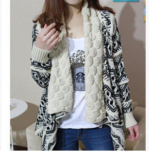 Geometric Pattern Bubble Collar Knitted Cardigan