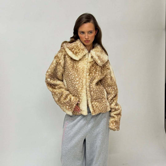 Graceful Socialite Short Warm Long Sleeves Fur Coat