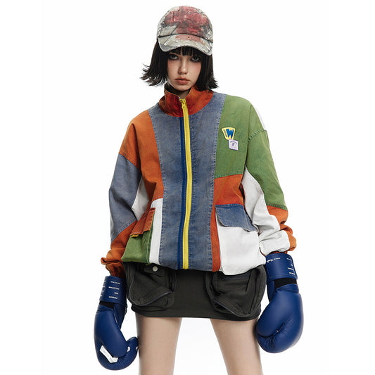 Irregular Color Contrast Patchwork Jacket
