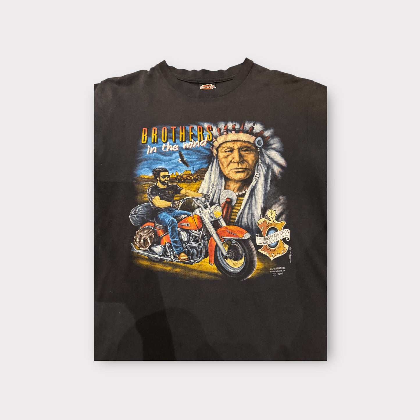 Vintage 1990 3D Emblem Harley-Davidson “Brothers In The Wind” Biker T-Shirt Men’s L Hollywood CA