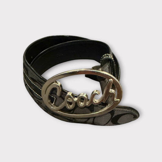 Coach Women’s Signature Coated Canvas Buckle Belt Size Small Grey Black Vintage