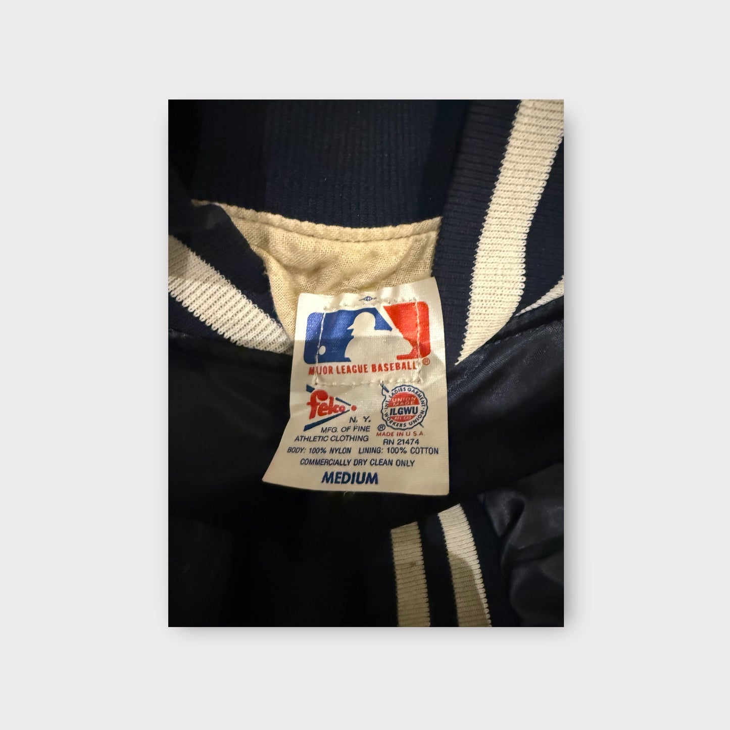Vintage New York Yankees Satin Jacket – Felco Made in USA – Navy Blue – Medium