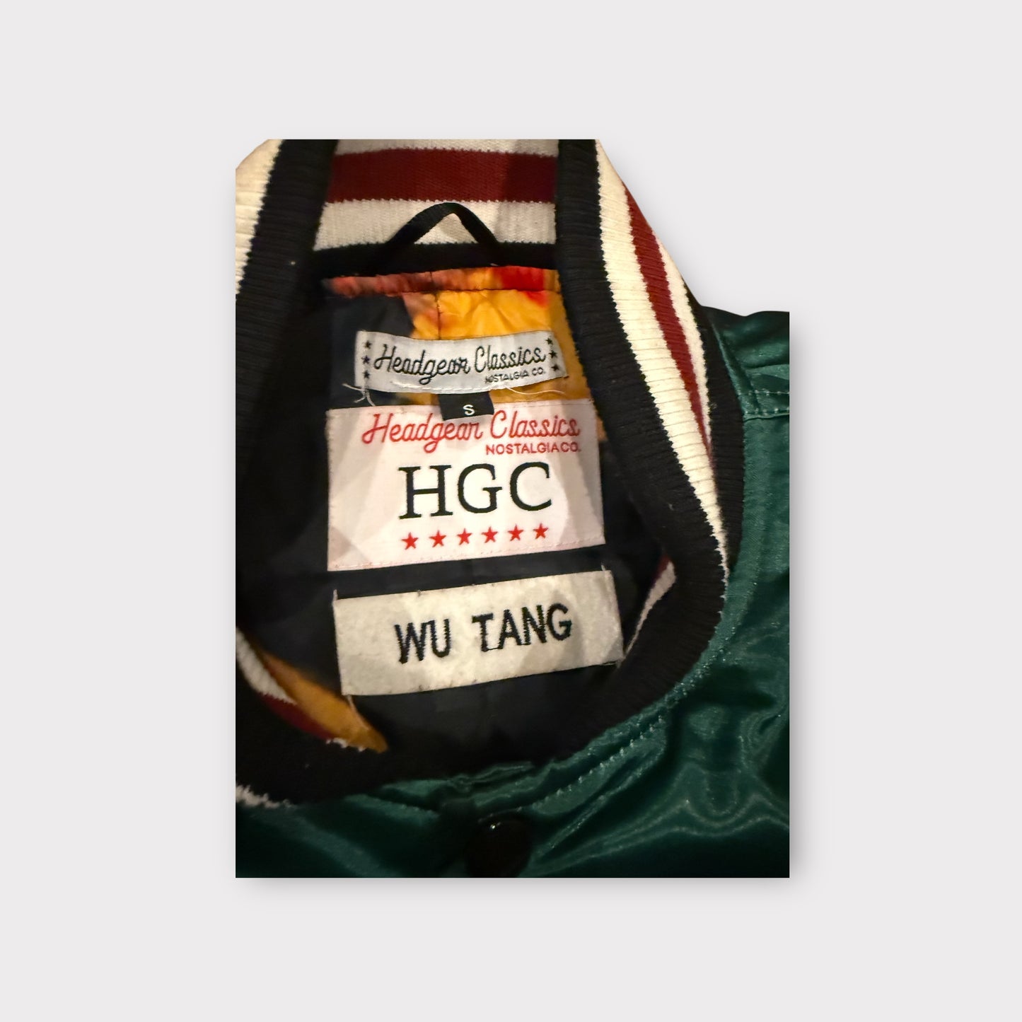 Wu-Tang Headgear Classics Olive Satin Graphic Lined Varsity Size Small