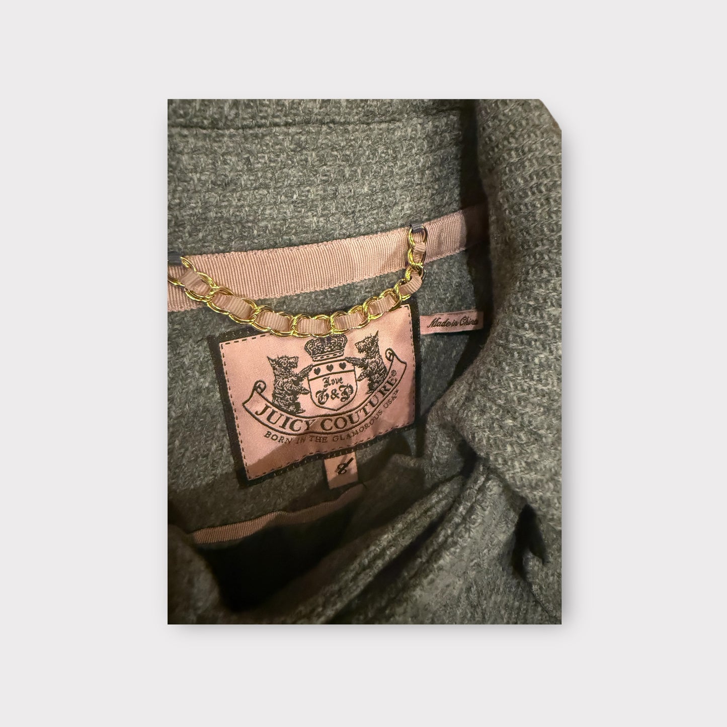 Juicy Couture Double-Breasted Coat – Gray – Gold Buttons – Women’s Size Small