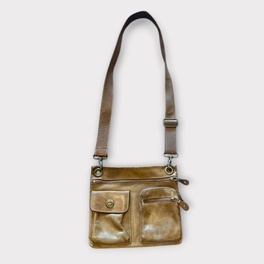 Vintage Roots Brown Leather Villager Tribe Crossbody Bag Satchel
