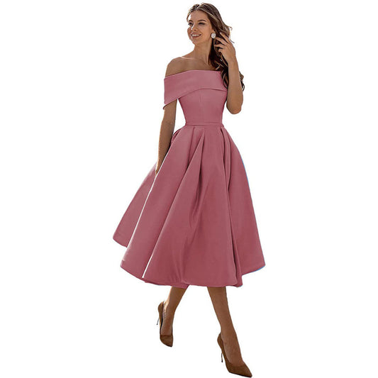 Off-shoulder Satin Party Dress