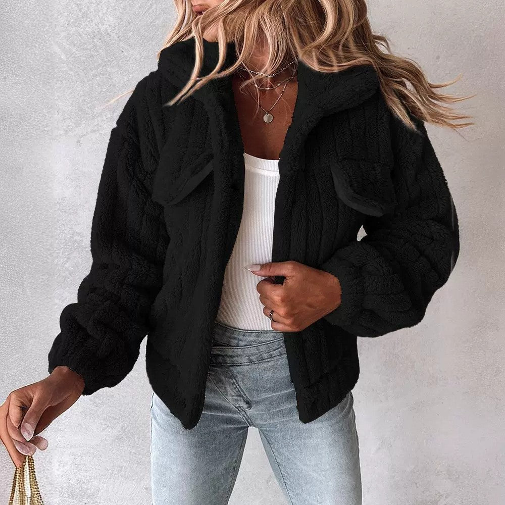 Sunken Stripe Velvet Lapel Short Coat