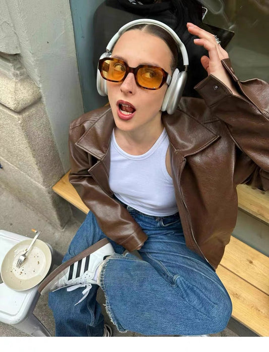 Vintage Brown Leather Motorcycle Jacket