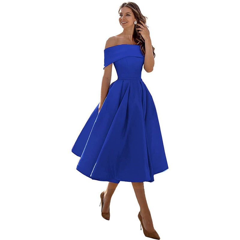 Off-shoulder Satin Party Dress