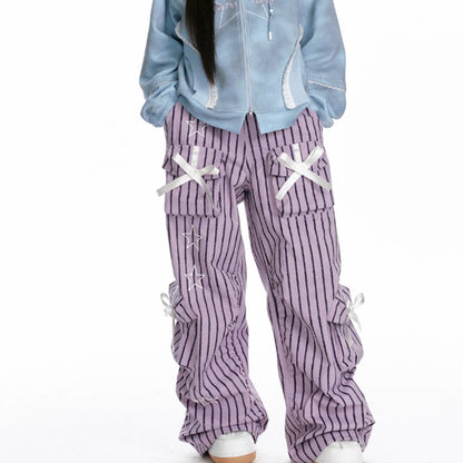 3D Star Striped Bow Work Pants
