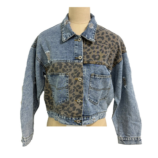 Women's Cropped Distressed Denim Jacket