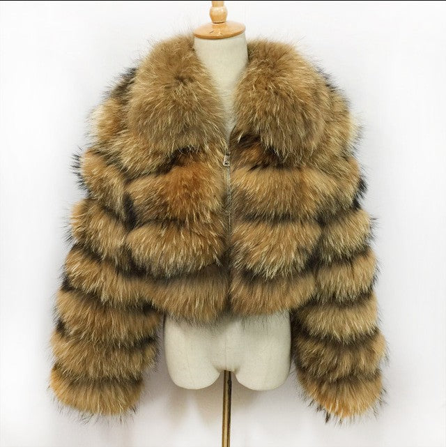 Women's Fur Short Lapel Long Sleeve Fur Coat