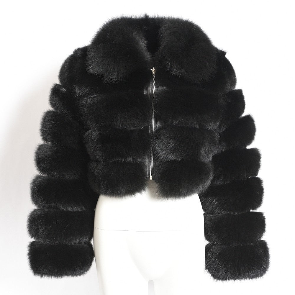 Women's Fur Short Lapel Long Sleeve Fur Coat