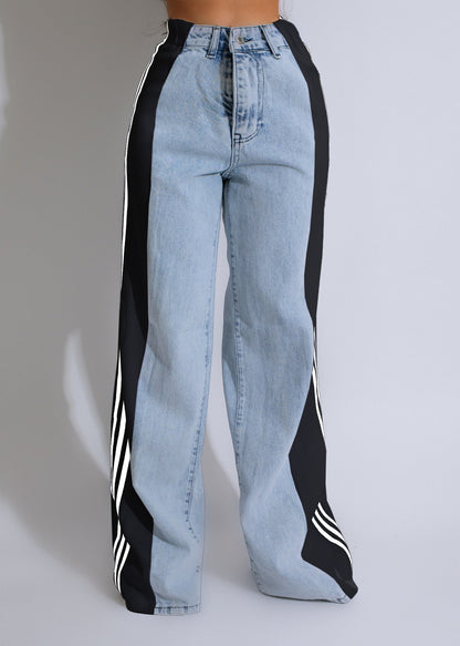 Straight Leg Trousers Three Stripe Denim