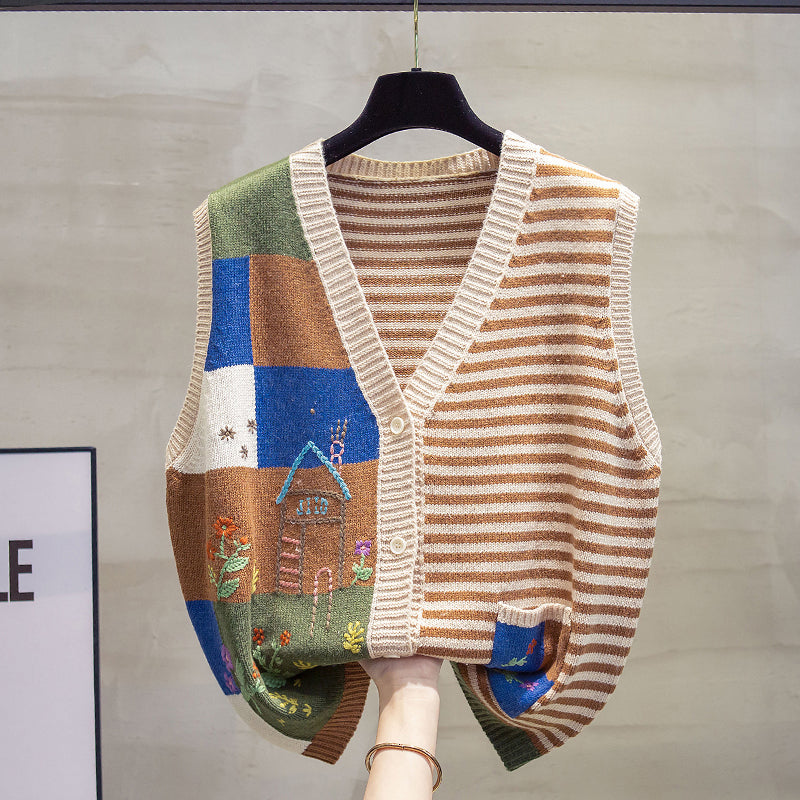 V-neck Knitted Cardigan Vest