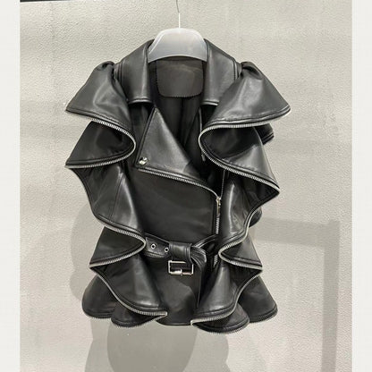 Rare Women’s Ruffled Leather Vest Jacket