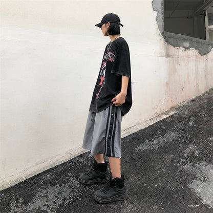 Retro Side Button Casual Shorts