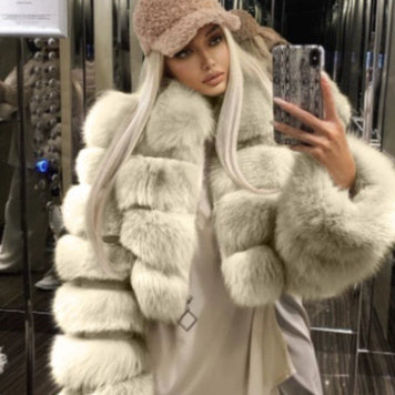 Women's Fur Short Lapel Long Sleeve Fur Coat