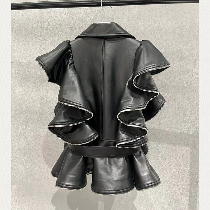 Rare Women’s Ruffled Leather Vest Jacket