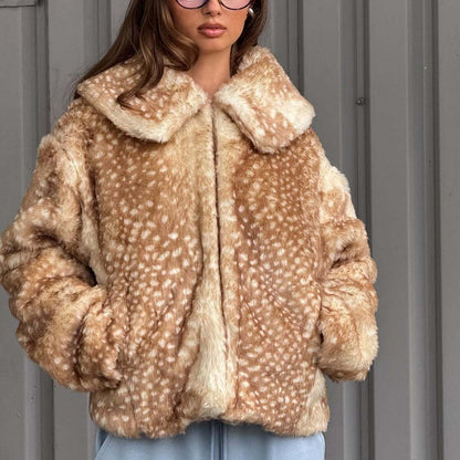 Graceful Socialite Short Warm Long Sleeves Fur Coat