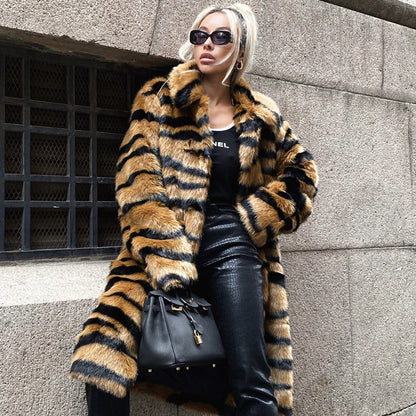 Tiger Pattern Fur Coat