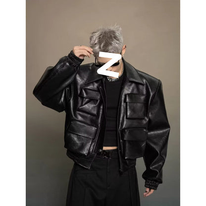 Korean Style Cutting Design Leather Jacket