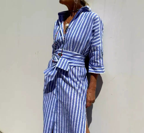 Striped Shirt With Belt Dress