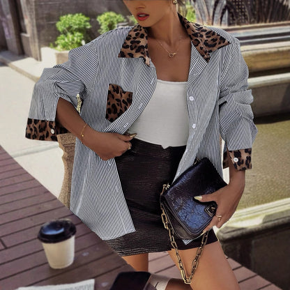 Leopard Striped Animal Print Patchwork Shirt