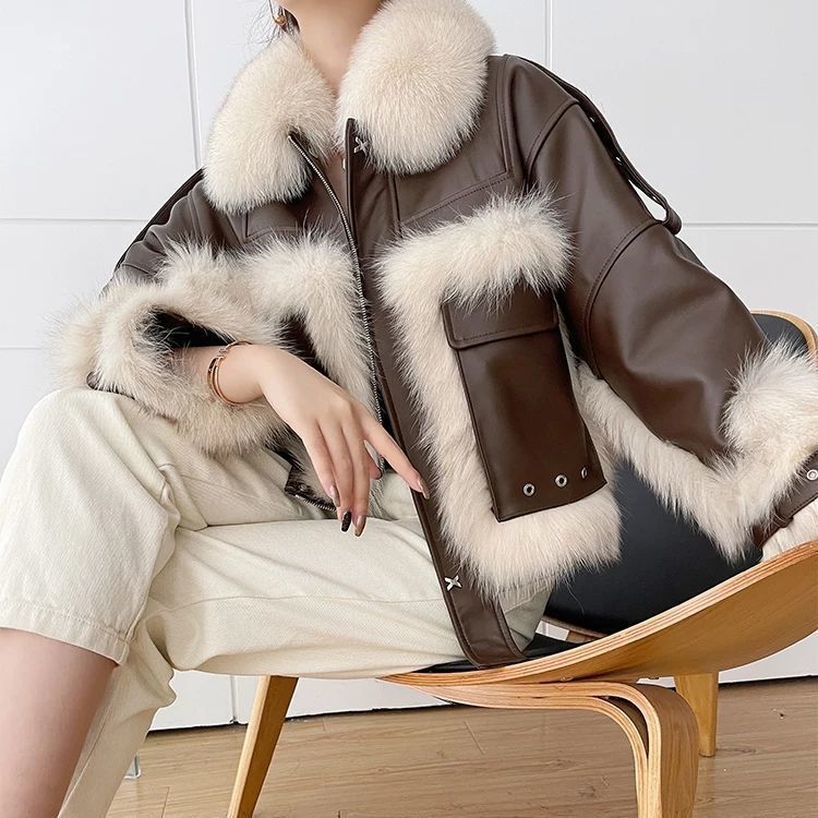 Sense Fox Fur Leather Coat