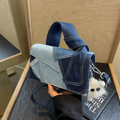 Denim Patchwork Small Messenger Bag