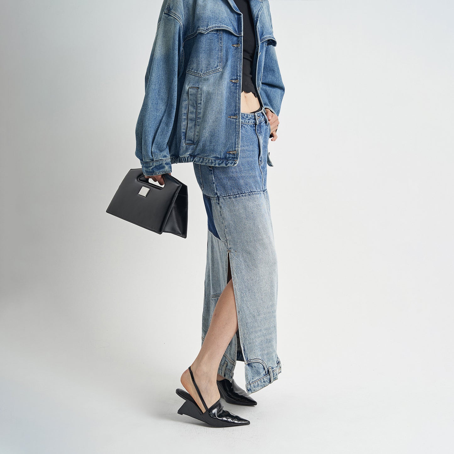 Washed Denim Long Skirts