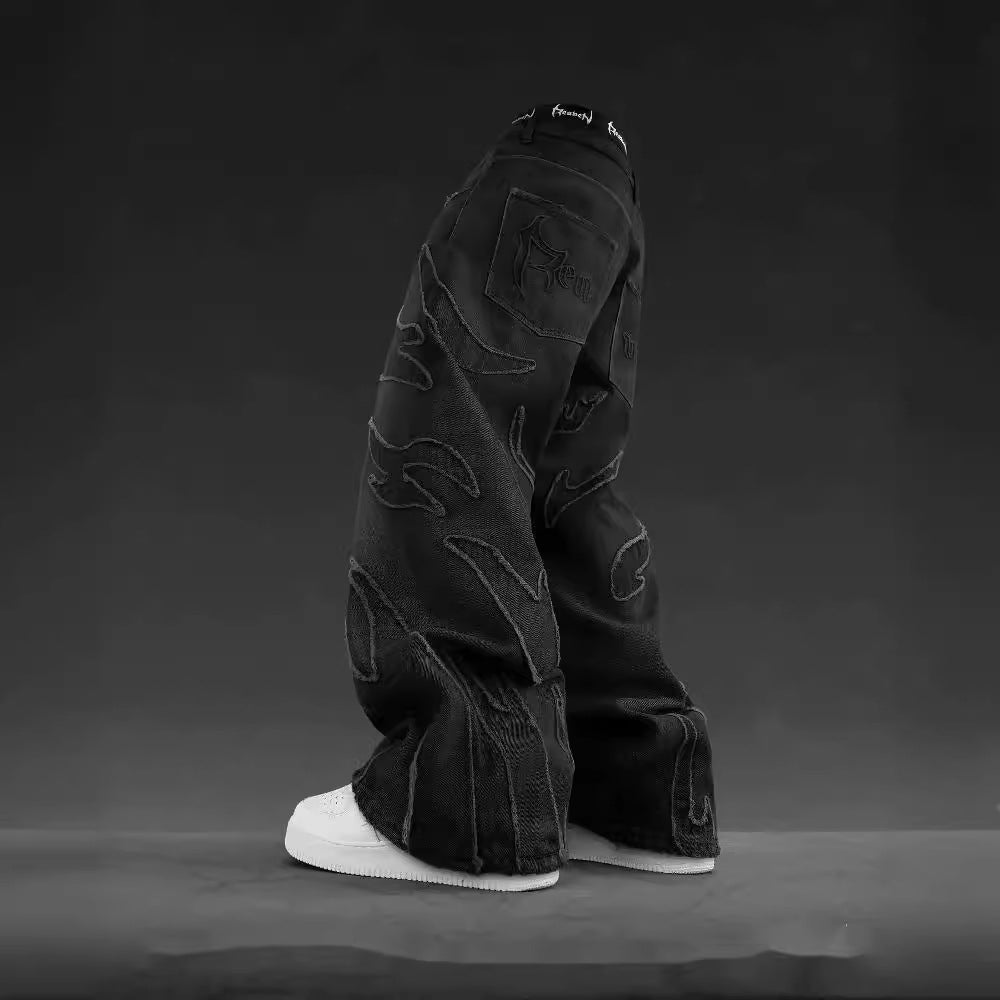 Retro Black Patchwork Streetwear Hole Jeans