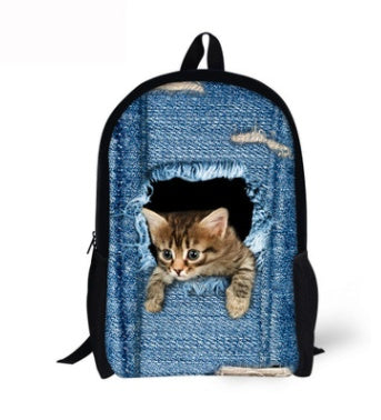 Cute Cat 3D Denim Backpack