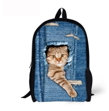 Cute Cat 3D Denim Backpack