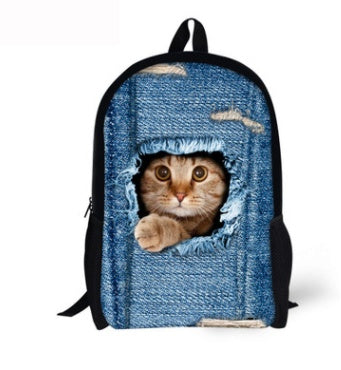 Cute Cat 3D Denim Backpack