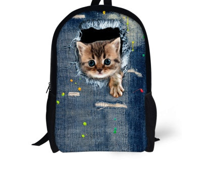 Cute Cat 3D Denim Backpack