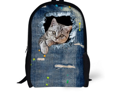 Cute Cat 3D Denim Backpack