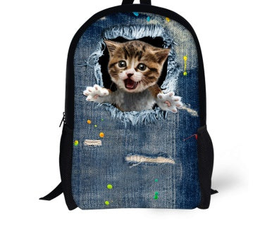 Cute Cat 3D Denim Backpack
