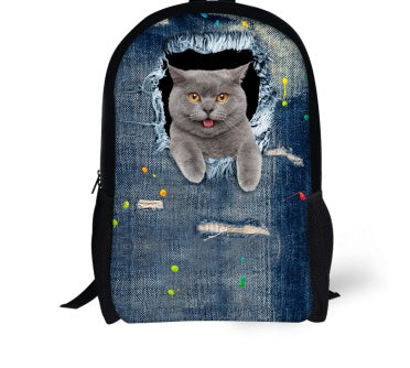 Cute Cat 3D Denim Backpack