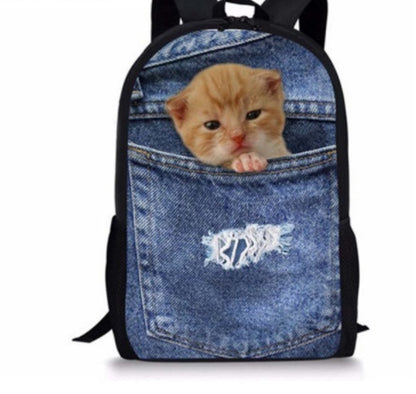 Cute Cat 3D Denim Backpack