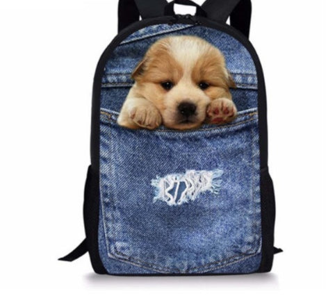 Cute Cat 3D Denim Backpack